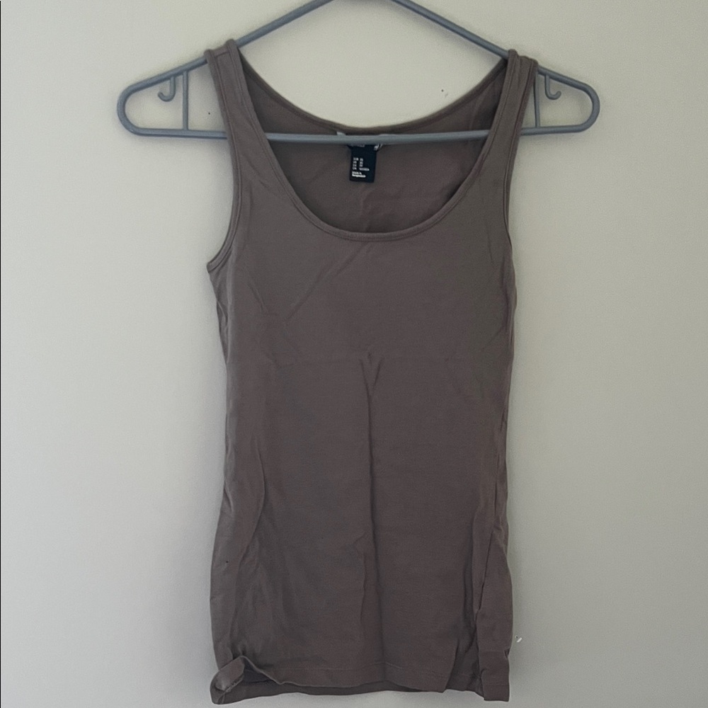 H&M Basic Taupe Stretch Cotton Tank Top XS - Picture 1 of 5